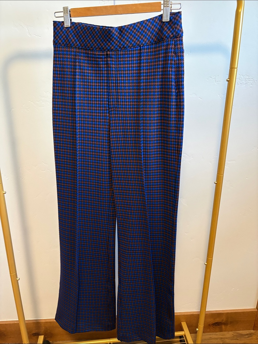 SPANX Blue and Black Wide-Leg Houndstooth Pants